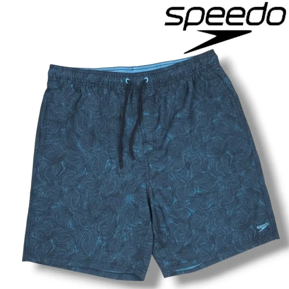 Speedo Men’s XXL Blue Patterned Swim Trunks Lined Drawstring Shorts